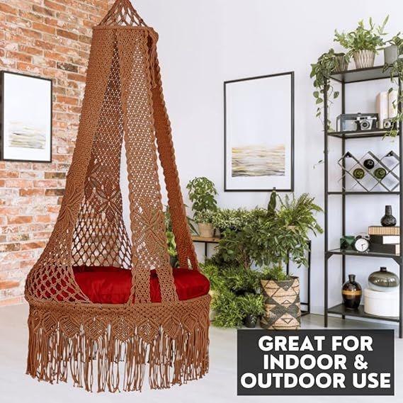 Ceiling Hanging Swing Chair (Brown) Polyester