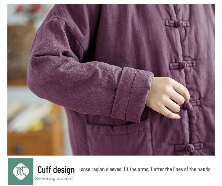 Women's Zen-Style Cotton Padded Jacket with Frog Buttons - Artistic Chinese Winter Top