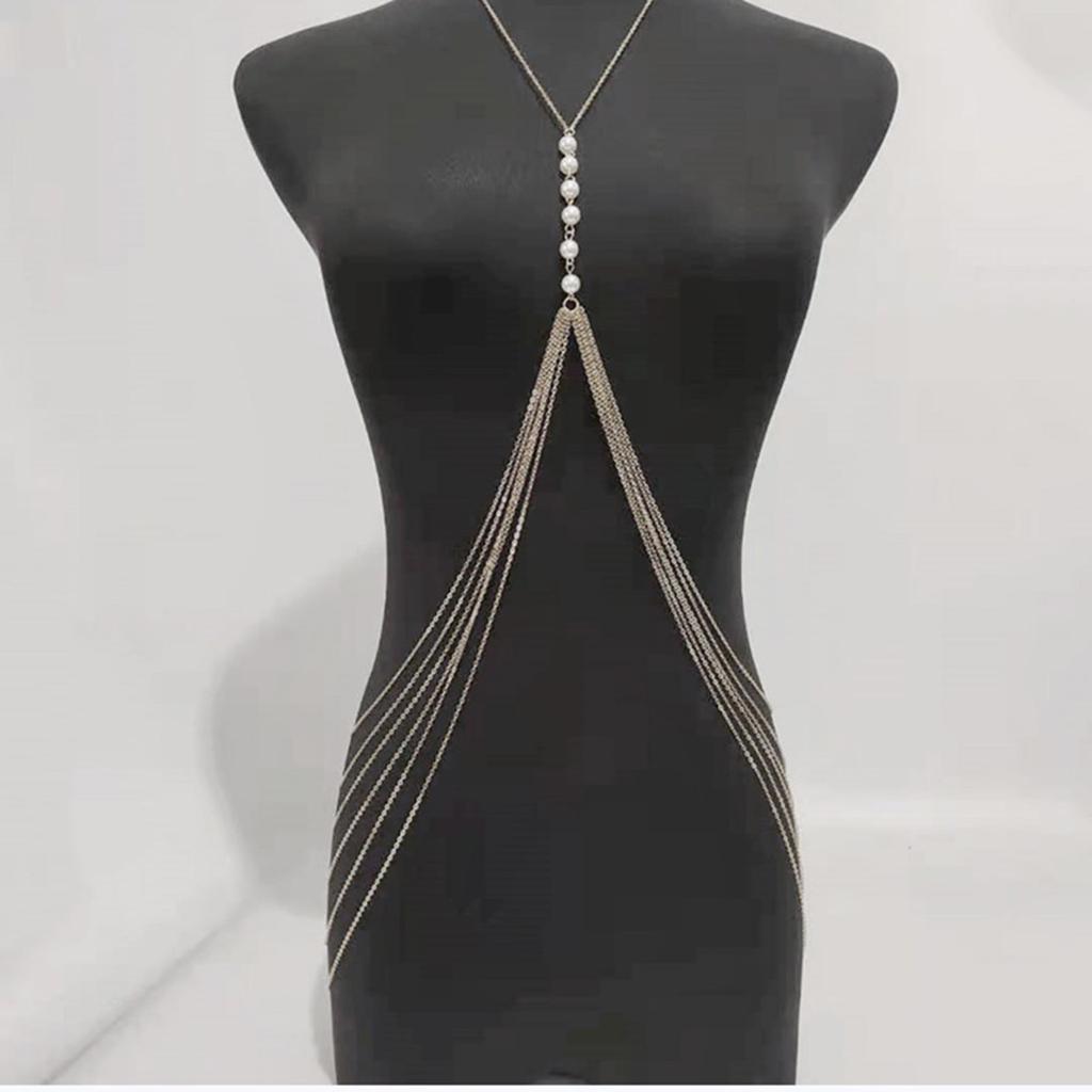 Fringed Pearl Chest Chain for Party Adult Women Shoulder Chain Necklace Eye Catching Body Chain Beach Party Body Jewelry