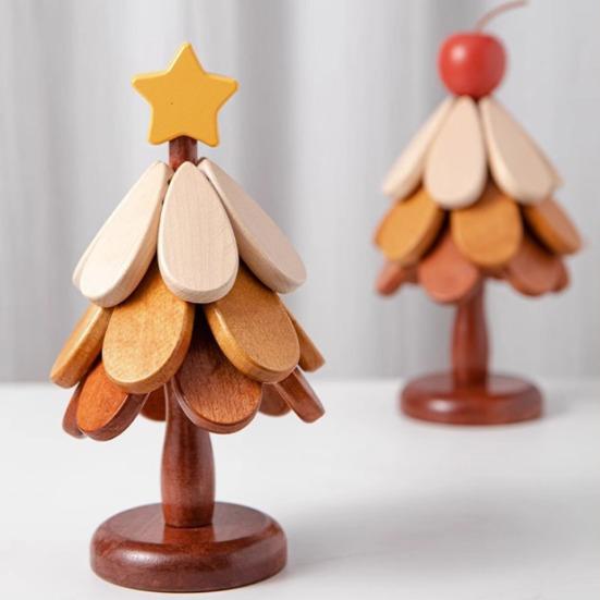 3Pcs Wooden Christmas Tree Trivets for Hot Dishes Heat Insulation