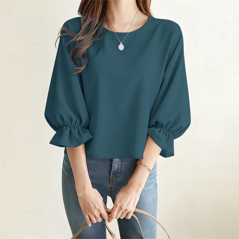 ZANZEA Women Casual Round Neck Solid Color 3/4 Sleeve Loose Blouse