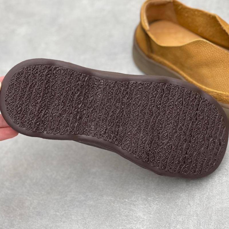 Johnature Vintage Handmade Genuine Leather Loafers Round Toe Thick Soled Cowhide Women's Slip-on Shoes