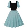 Women's  Literary Retro Suit Collar Polka Dot Short Sleeve Dress With Big Swing Skirt