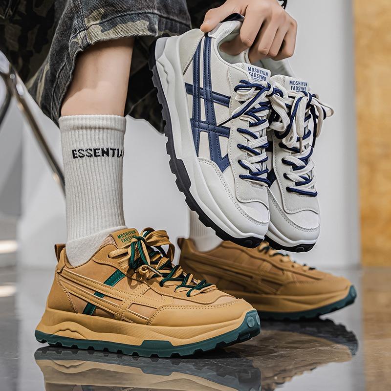 Fashion Men's Leather Lace-Up Sneakers Trendy Versatile Non-Slip Casual Shoes Mens Versatile Comfort Light Shock Shoes Zapatillas Hombre