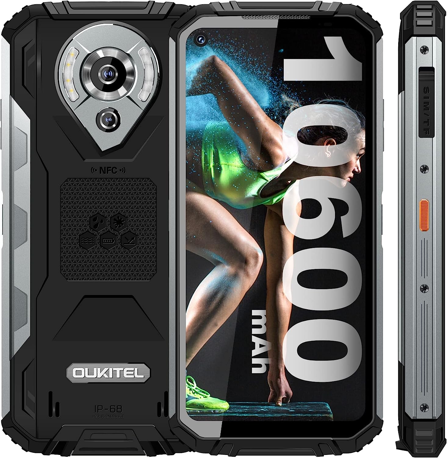 OUKITEL WP16 Smartphone robusto, 8 GB + 128 GB, tela de 6,39 , Android 11, 20 MP + 20 MP preto