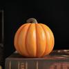 Halloween Pumpkin Sculpture with Light Spooky Pumpkin Figurine with Skull Resin Table Ornament for Home Office Decor