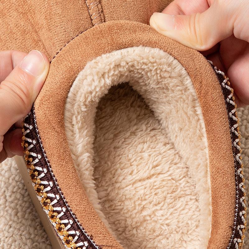 Fashion Feslishoet Winter Woman Slippers Plush Interior Anti Slip Sole Thick Bottom Embroider Fashion  Warm Slippers Use Indoor Outdoor