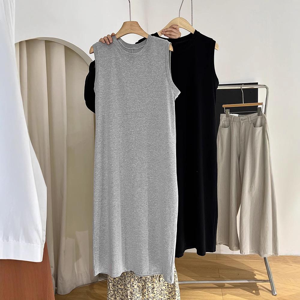 2025 Letní dámské dlouhé tankové šaty z čisté bavlny bez rukávů