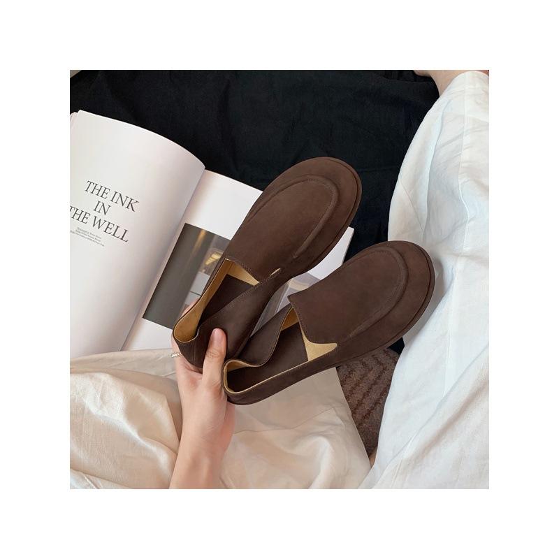 Sheepskin Version of Grape Mother, the Same Cloud Single Shoes, Round Head, Foot Wrapping, Soft Waxy and Versatile Loafers, Women's Small Leather Sho