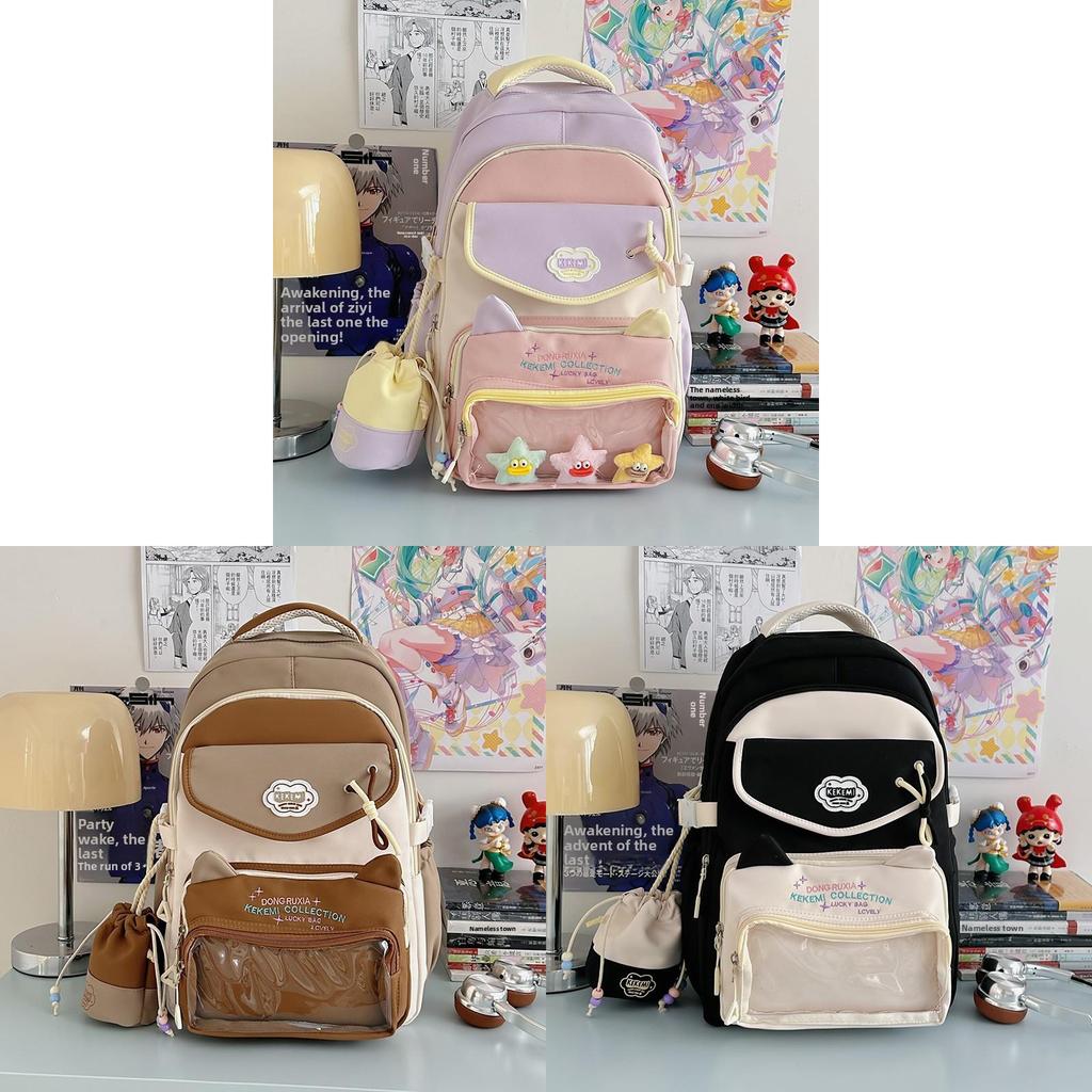 School Girl Nylon Backpack With Design And Multicompartment For Students