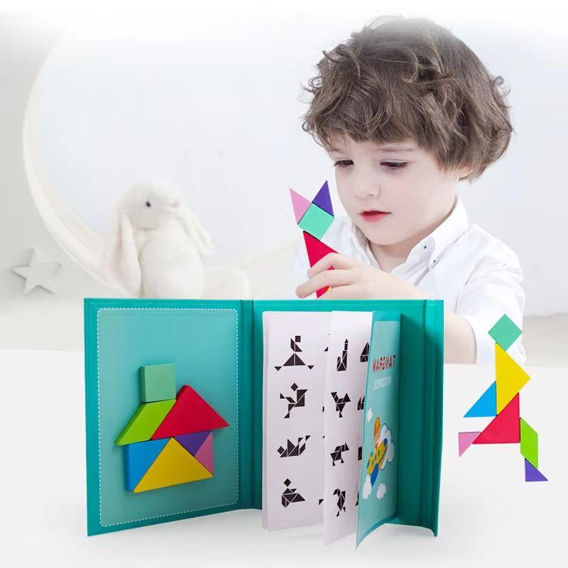 Magnetic Puzzle Tangram Puzzle Book Children's Puzzle Toy Portable Montessori Learning Puzzle Toy for Infants and Young Childre