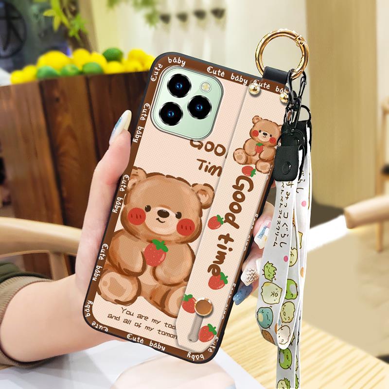 Durable Kickstand Phone Case For Oukitel C21 Pro Wrist Strap Dirt-resistant Phone Holder Cartoon Cute Fashion Design