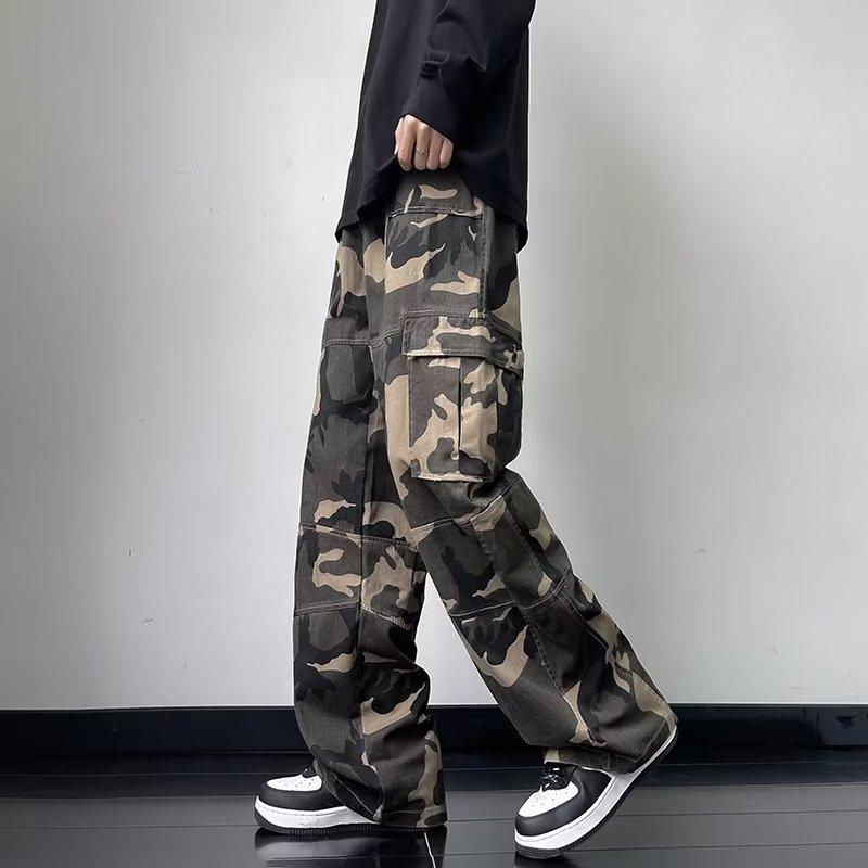 Camouflage overalls men's autumn new high street cotton loose casual pants outdoor trendy brand neutral wind straight trousers
