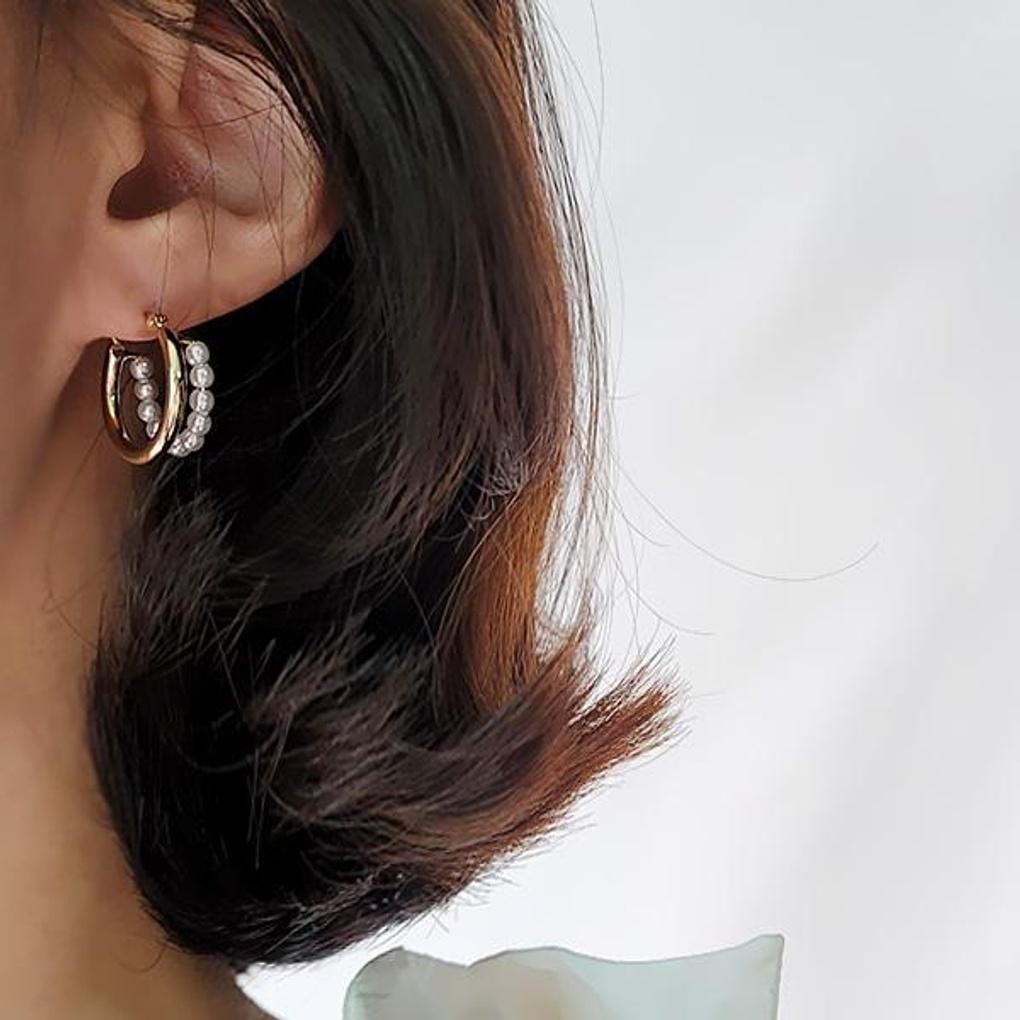 Metal Twin Pearl Line Earrings (Double Row Style)