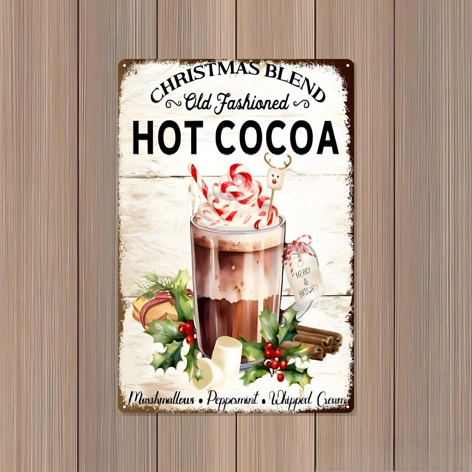 

2D Flat, Vintage Hot Cocoa Tin Sign - 20.32x30.48 cm Metal Wall Art with Whipped Cream & Marshmallow Design, Perfect for Restaur 20x30cm（7.8x11.8inch）