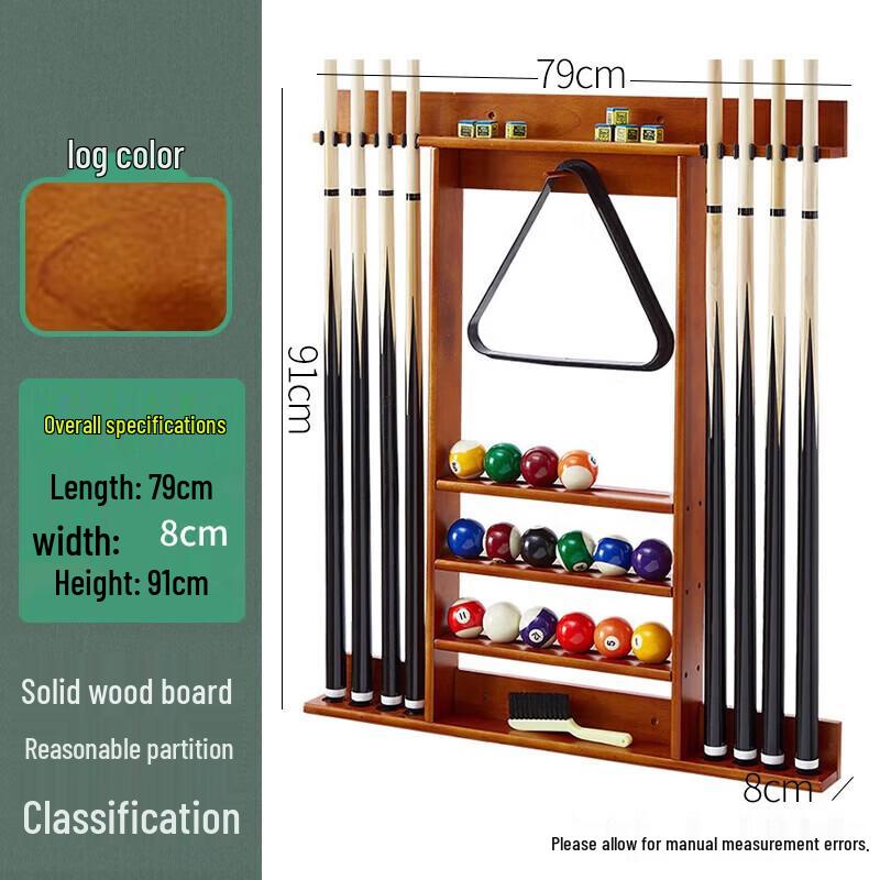 Wall-Mounted 8-Hole Billiard Cue Rack