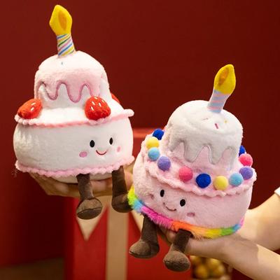 Gâteau aux Fraises Sucrées Peluche Jouet Nourriture Peluche Dessert Coussin Kawaii Gâteau d'Anniversaire Bougie Décor de Fête Cadeau Créatif