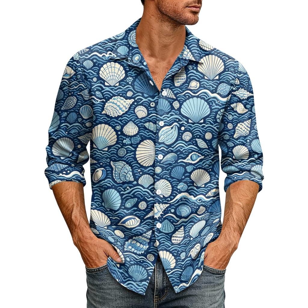 Men's Loose Fit Long Sleeve Shirt Vintage Style Casual Button Down Shirt with Spread Collar Suitable for Spring and Autumn