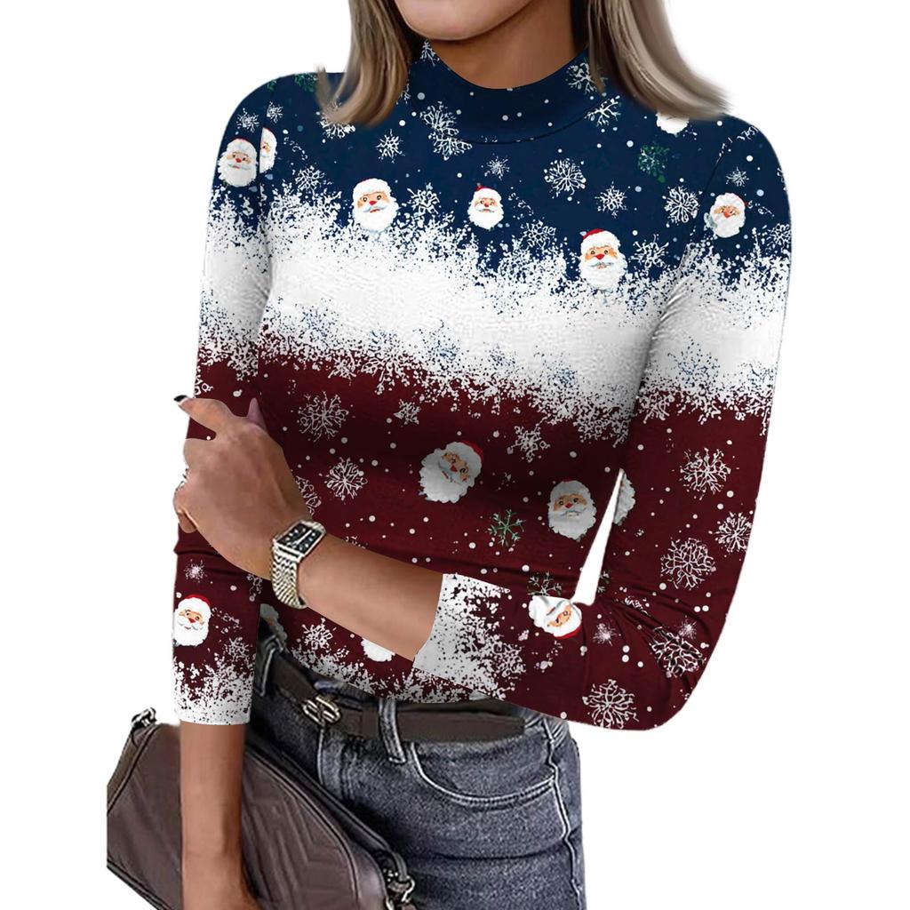 Damen Slim Bottom T-Shirt Mode Lässig Farbverlauf Druck Rundhals Pullover 3/4 Ärmel Top