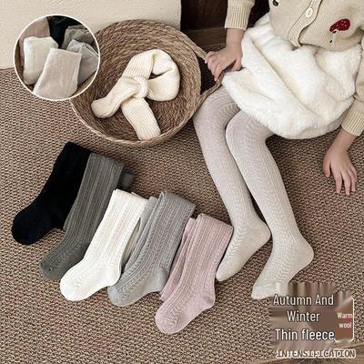 Dicke Wollstrumpfhosen für Mädchen - Herbst/Winter, Unifarben, Koreanischer Stil, Vielseitig, Baby Dünne Fleece-Basissocken