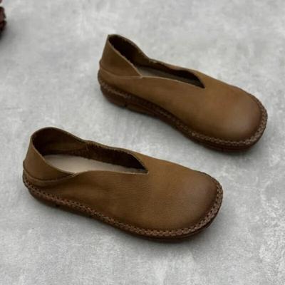Retro-Loafer, echtes Leder, flache Schuhe, lässig, vielseitig, handgefertigt, weiches Rindsleder, Damen-Schlupfschuhe