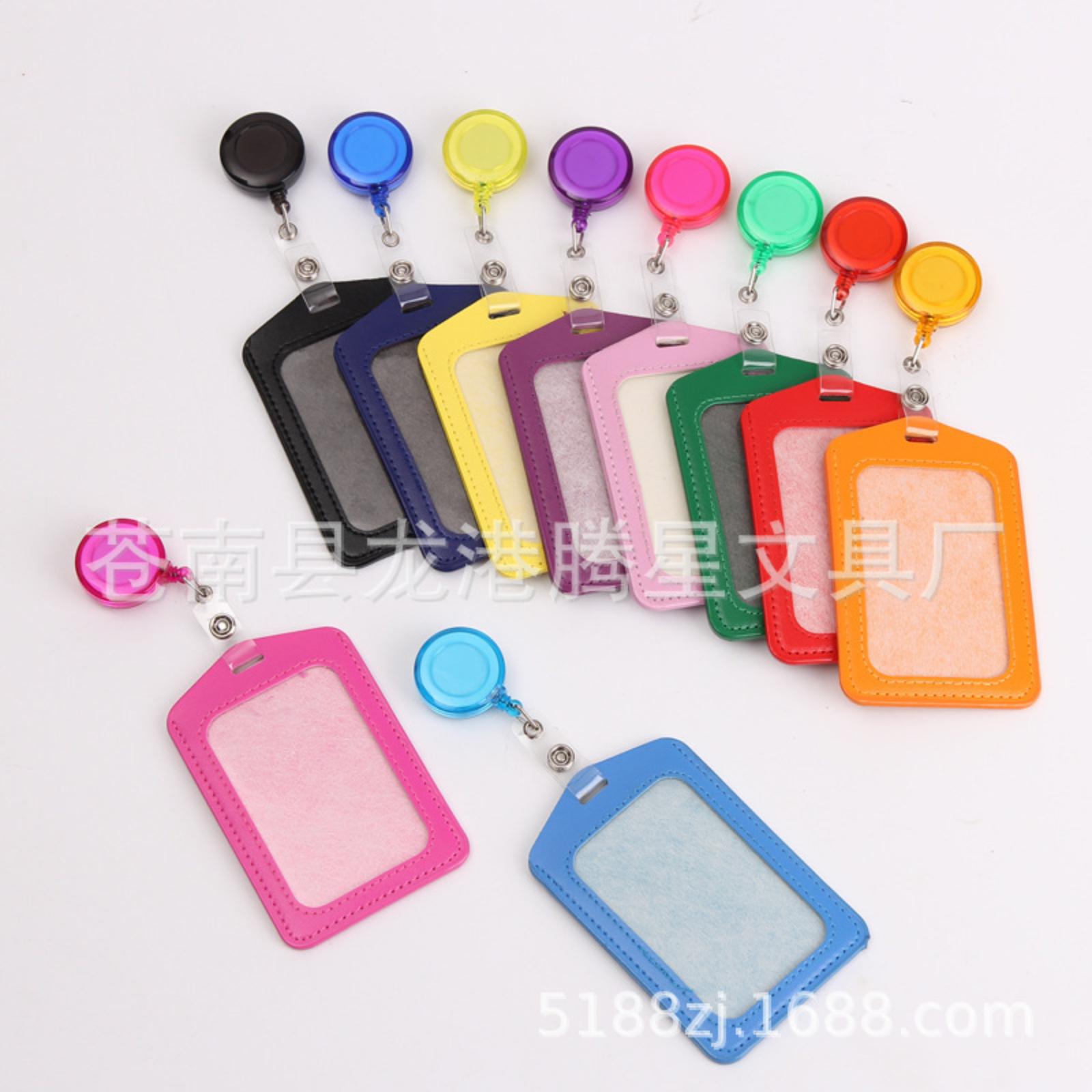 PU Faux Leather ID Badge Holder Retractable Reel Badge Holder Transparent Window Card Holder with Retractable Clip for Work Access Pass One Size
