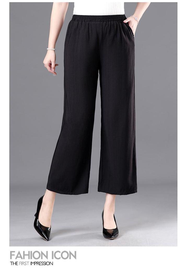 Elastic Waist Summer Pants for Middle-Aged & Elderly Women - Loose, Straight, Nine-Point Casual Style