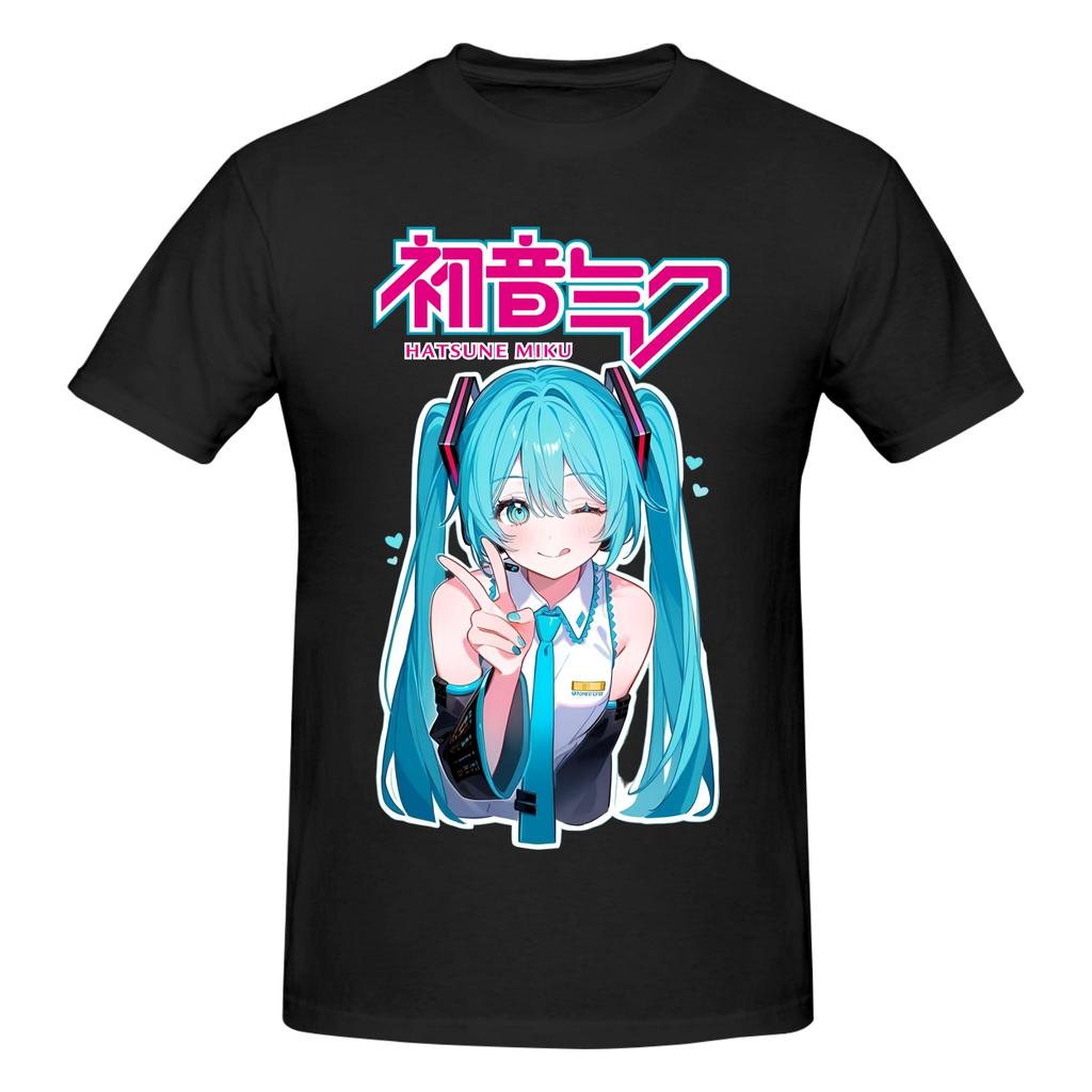 Mens Anime Hatsune Miku T Shirts Round Neck Short Sleeve 100% Cotton Tee Shirt Loose Fit Summer Style Clothing