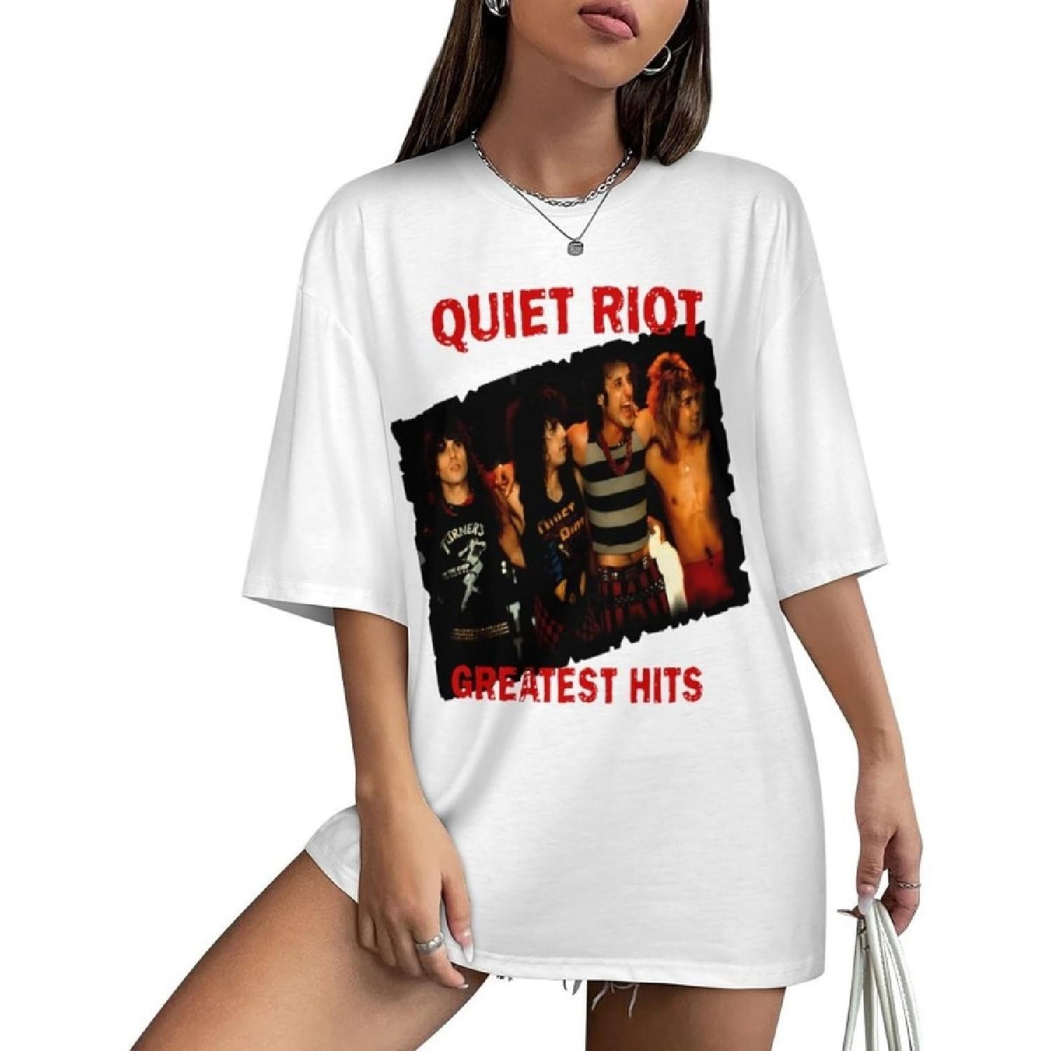 AYANILI Womens&Men s Round Neck T-Shirt Quiet Riot Basic Tees Street Style Unisex S белый