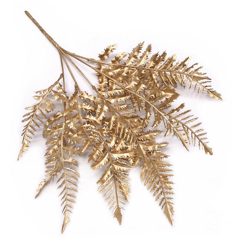 Artificial Gold And Silver Plants Leaf Christmas Decor Flower Arrangement Glitter Powder Fake Palm Branch Christmas Home Deco