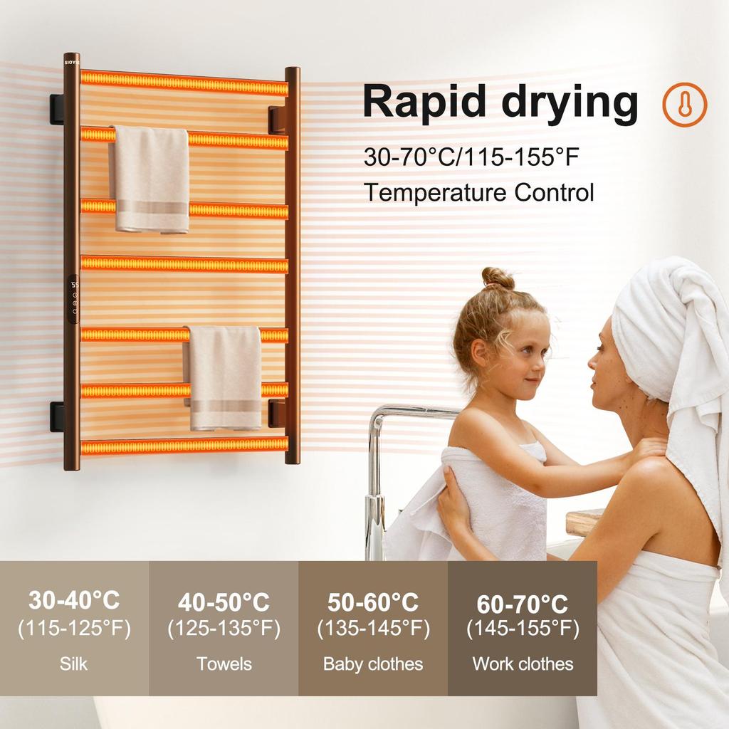 SIOYIE Electric Heated Towel Rack, Towel Warmer with Timer, Smart Bathroom Radiator, Wall-Mounted Heater, Towel Dryer