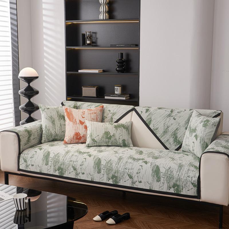 Solid Color Rendering Sofa Mat Non-slip Sofa Cover Four Seasons Universal Chenille Couch Cover Black Border French Couch Cushion