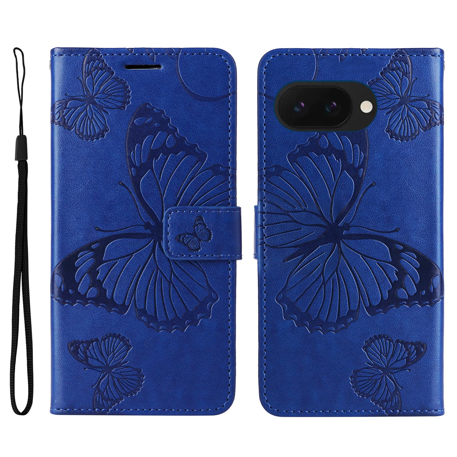 For Google Pixel 9a Wallet Case Floral Butterfly Imprinted Leather Phone Cover Stand B