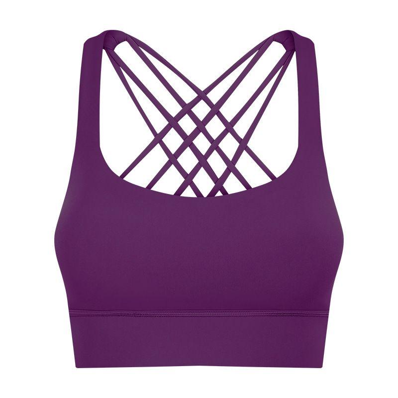 

Lu Same Style Women s Yoga Intimates Shockproof Push-up Cross Beauty Back Running Workout Vest High Strength Sports Bra Magenta Purple (New) US4