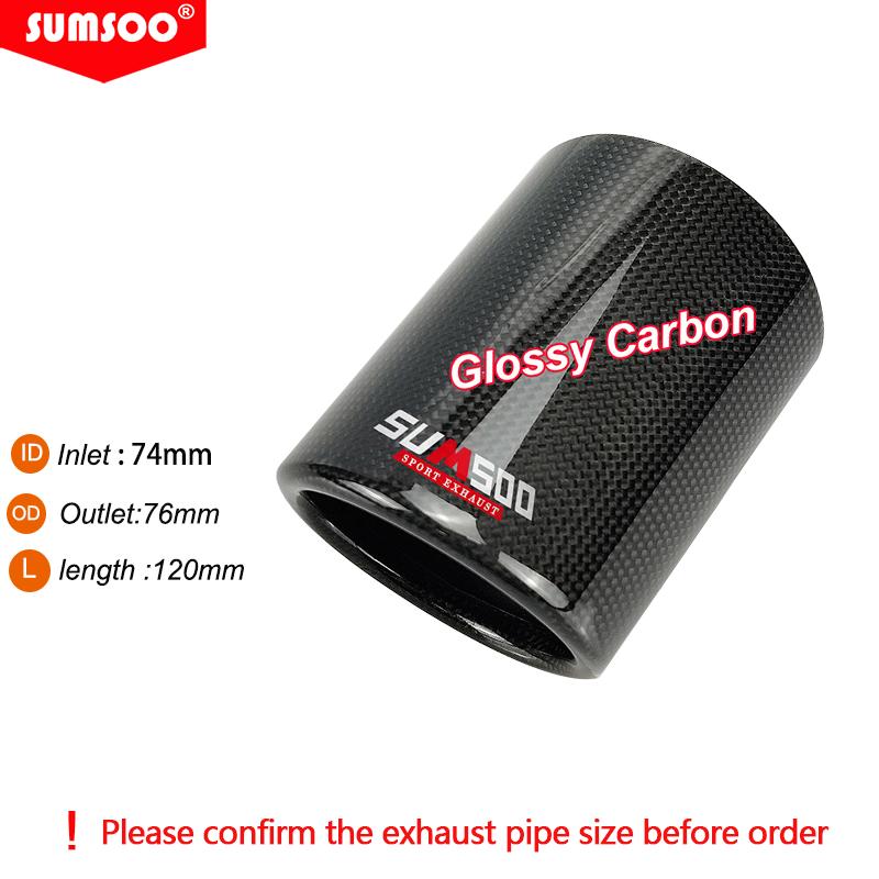 SUMSOO genuine Car Universal Exhaust Pipe  Carbon Fiber Cover Exhaust Muffler Pipe Tip case Exhaust Tip housing Glossy Outlet 76mm