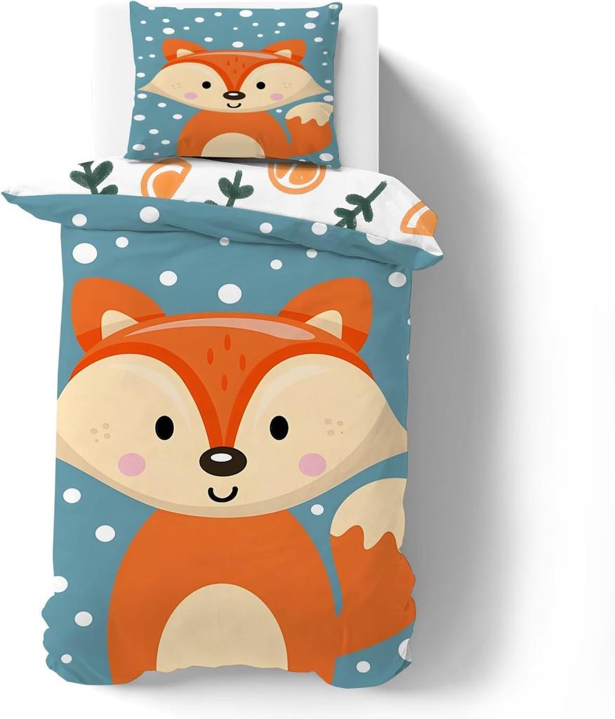 Cute Fox Bedding Set,Fox Print Patchwork Duvet Cover for Kids Teens Boys Girls, Lovely Animals Comforter Cover Decorative Room