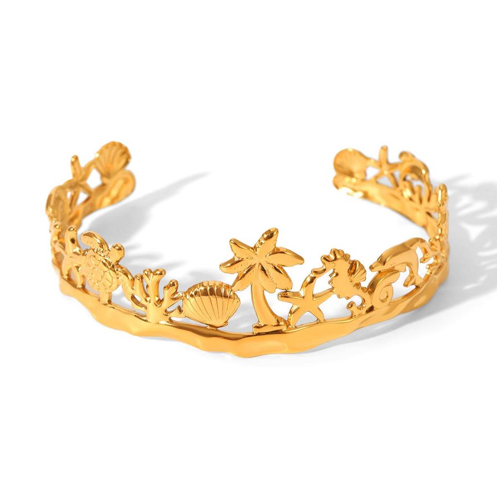 Hawaiian Stainless Steel Bracelet: Starfish, Turtle, Dolphin & Coconut Tree Charm Jewelry for Women