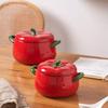 Tomato Double Handle Ceramic Soup Bowl with Lid