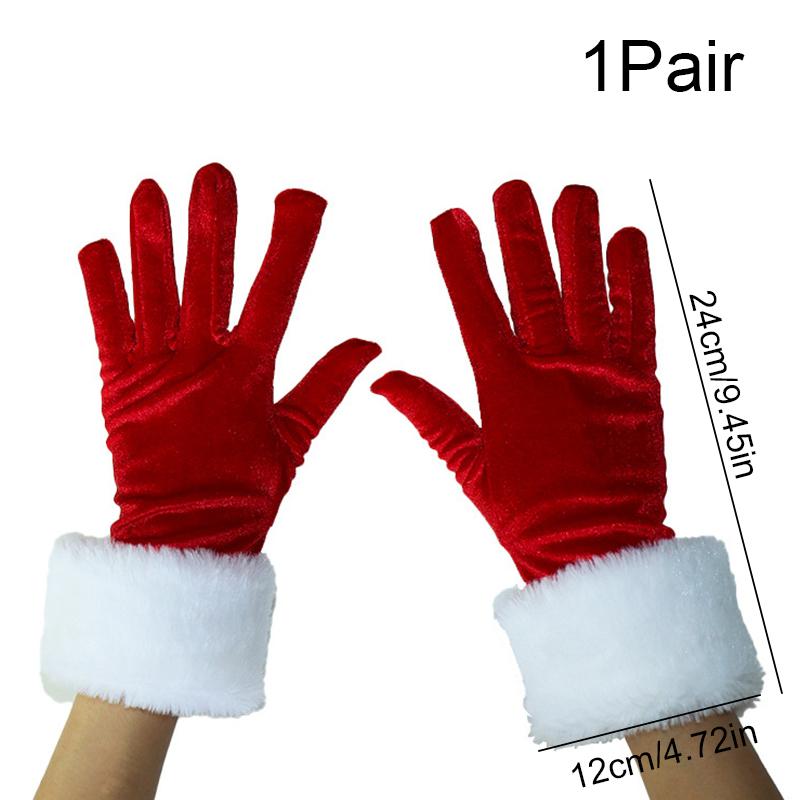 

1 пара плюшевых бархатных рождественских теплых перчаток для женщин, элегантные короткие бархатные красные перчатки для Рождества красный