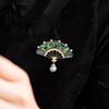 Chinese  Abalone Shell Fan Shaped Imitation Pearl Brooches For Unisex Popular Pins Jewelry Decoration Suit Party Gift
