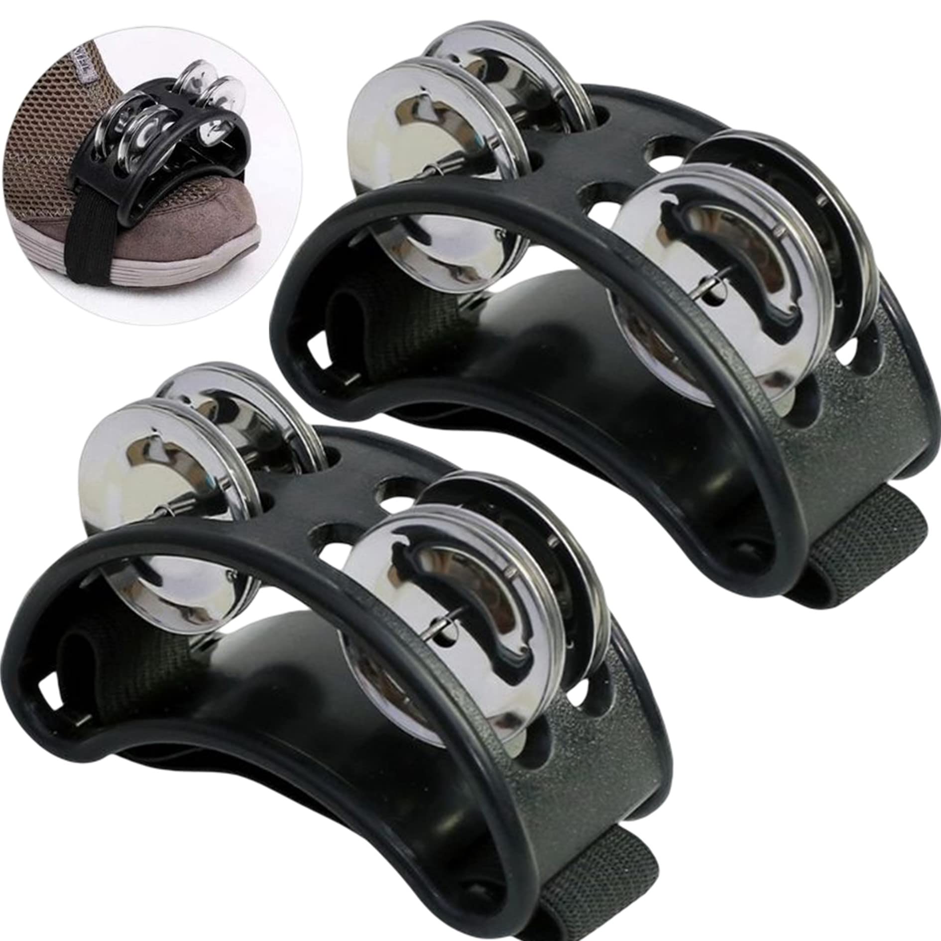 

Leiasnow Tambourine Percussion Foot Tambourine Foot Bells Foot Instrument (Black, 2 Pieces)