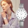 Women's Waterproof and Rainproof Wristwatch with a Round Dial, Large White Dial, Silver Case, and Silver Strap. This Stainless Steel Watch Makes a