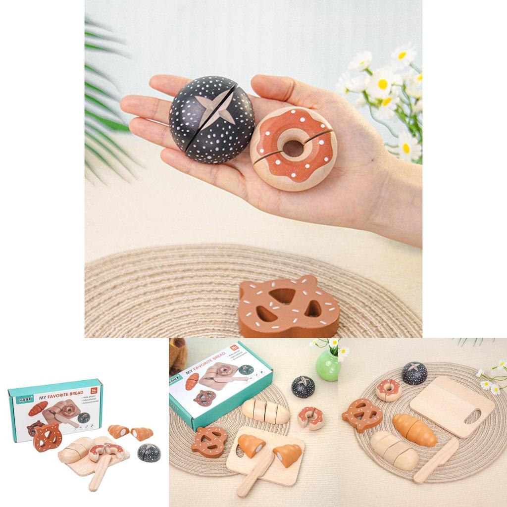 Funny Wooden Simulation Velcro Bread Cutting Game Children Toy Set For Kids Developmental Play