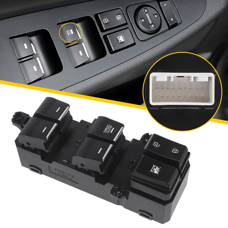 Window Power Front Master Lifter Switch Black Window Glass Lifter Switch Button For Hyundai Tucson 2016 2017 2018 93571-D3050 1pc Auto Down