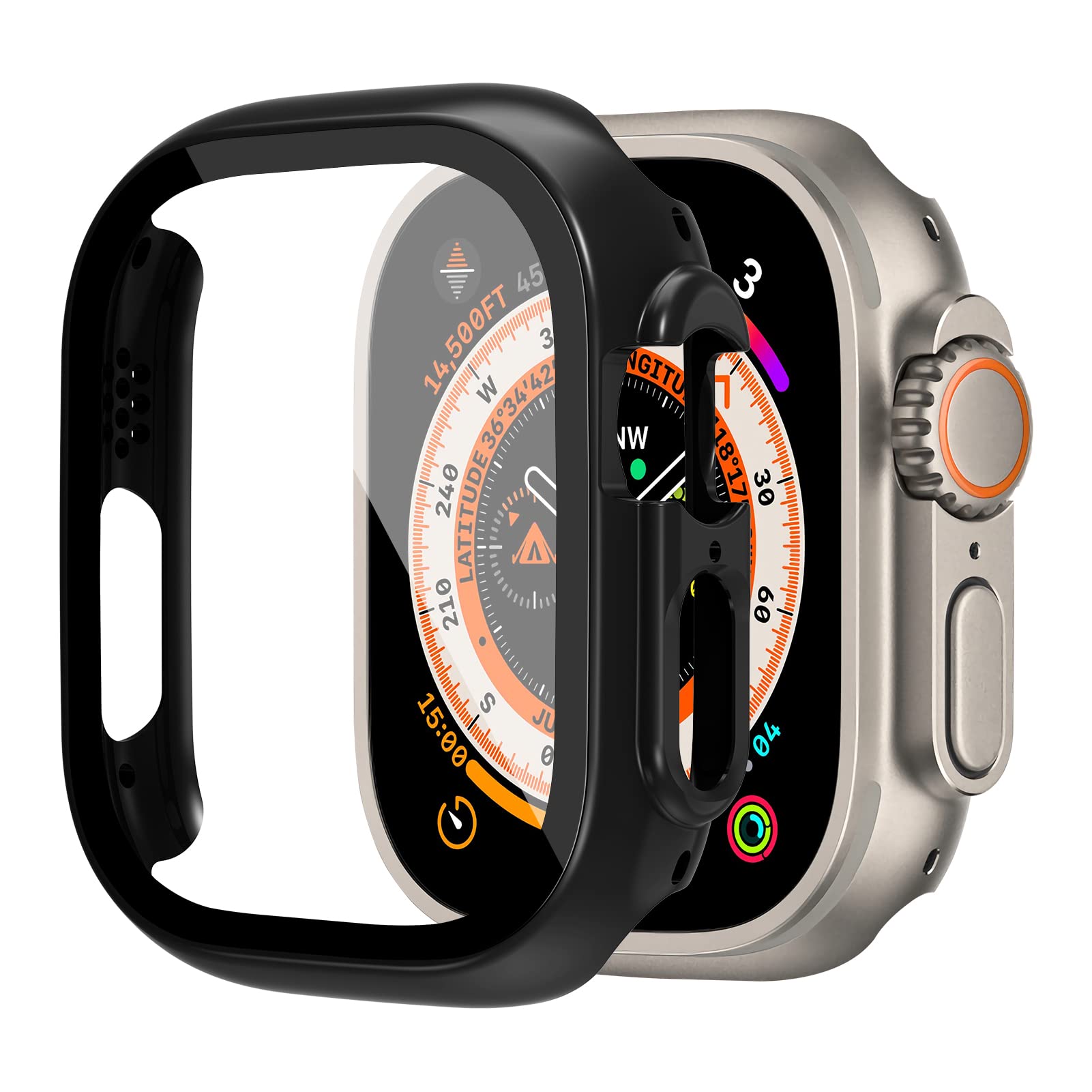 

Glass+case For Apple Watch Ultra 2 3 49mm smartwatch PC Bumper+Screen Protector Tempered Cover iwatch series band Accessories 49mm Ultra 2 чёрный