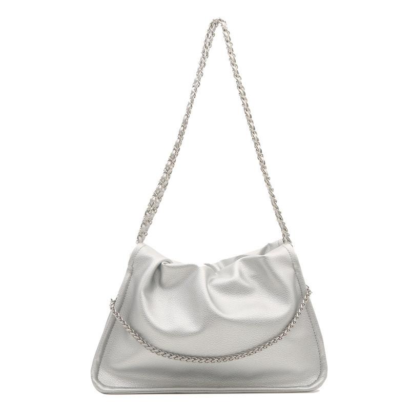 Pu Water Bucket Bag With Wrinkled Design And Chain For Casual Day Use