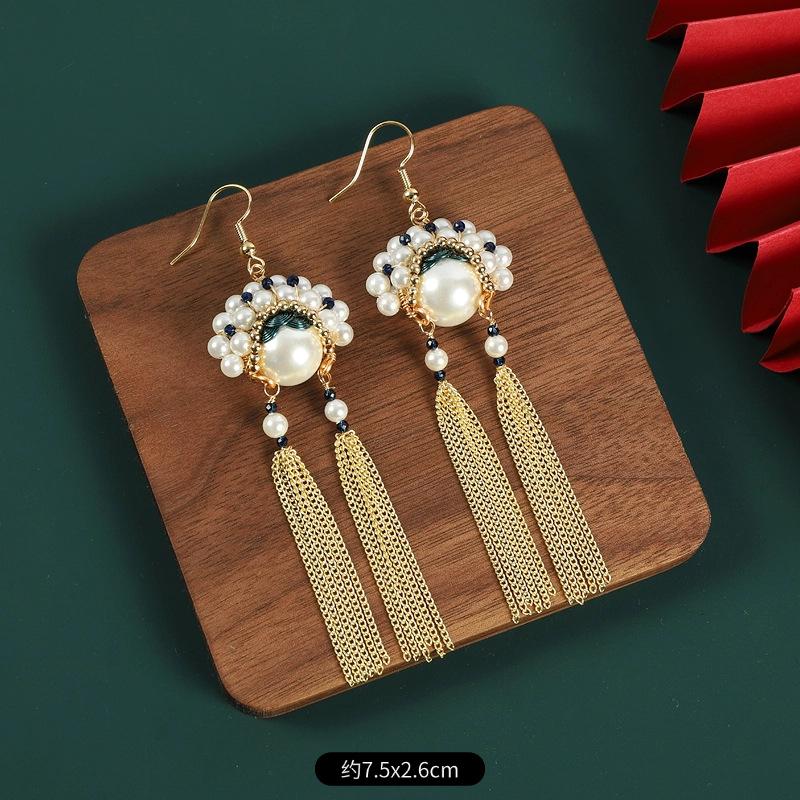 Dao Ma Dan face fringed pearl earrings design sense temperament long niche Guochao earrings women