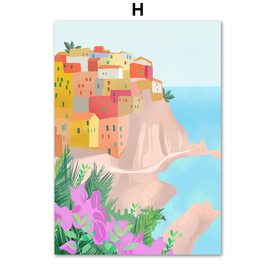 Šiaurės šalių Egėjo jūra Marokas Drobė Tapyba Mergina Kelionė Peizažas Sienos Menas Mėlynas vandenynas Plakatas Svetainė Namų apdaila Cuadros