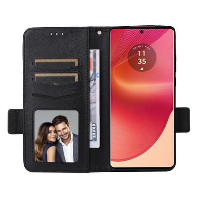 Für Motorola Edge 50 Fusion 5G Hülle mit Handschlaufe Litschi-Textur PU-Leder Brieftasche Handyhülle