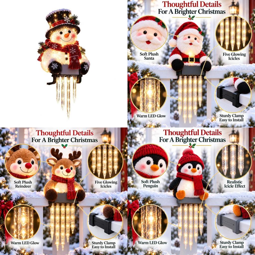 Winterglow Snowman Reindeer Solar Icicle Light Decor For Christmas Holiday Home Yard Scene